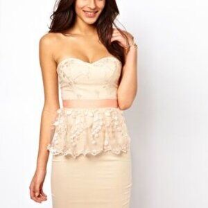 ASOS Embroidered Lace Strapless Bodycon Dress Sweetheart Neckline Size 8